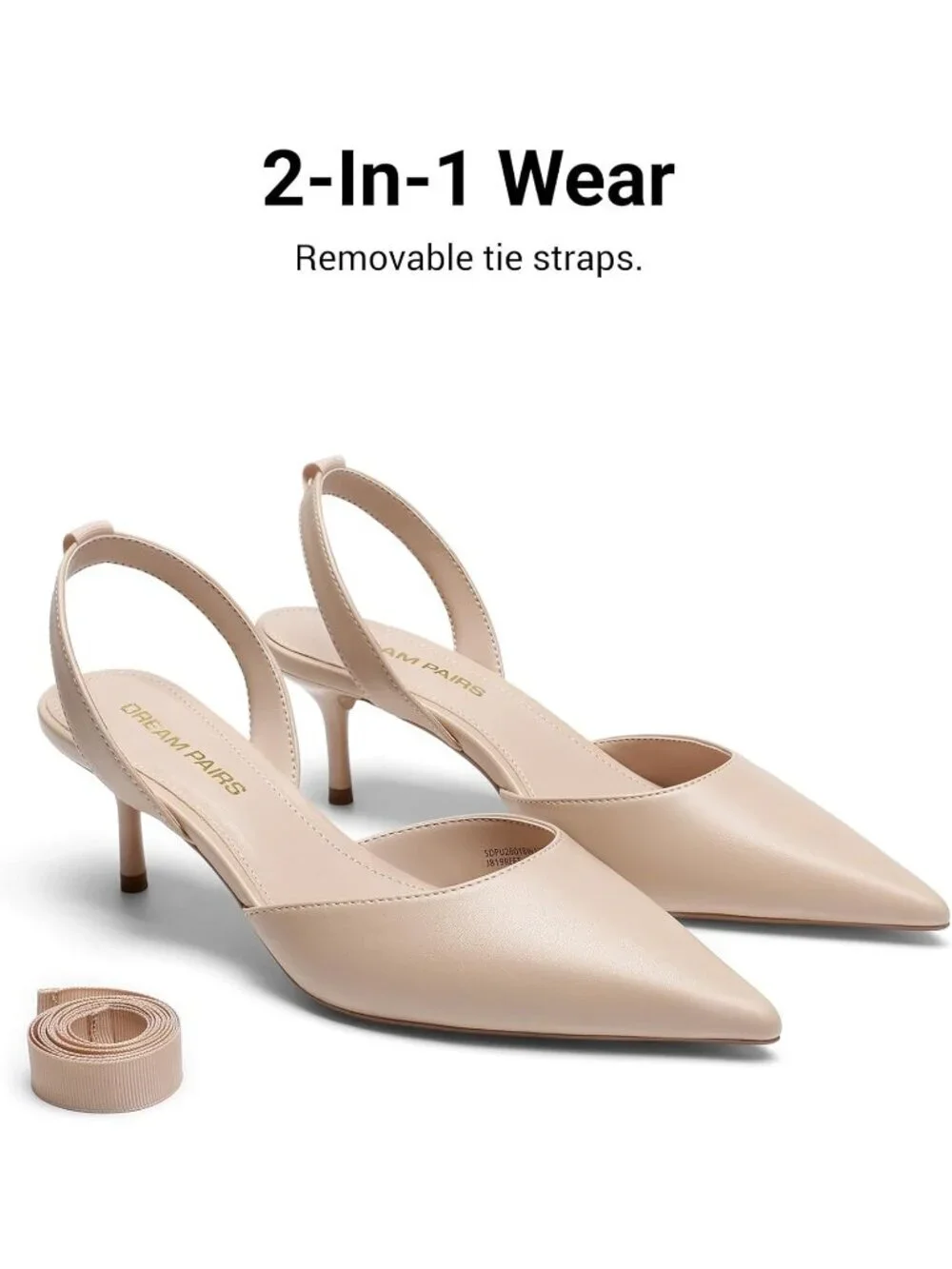 DREAM PAIRS Women's Nude Slingback Lace Up Kitten Low Heel Ankle Strap Shoes